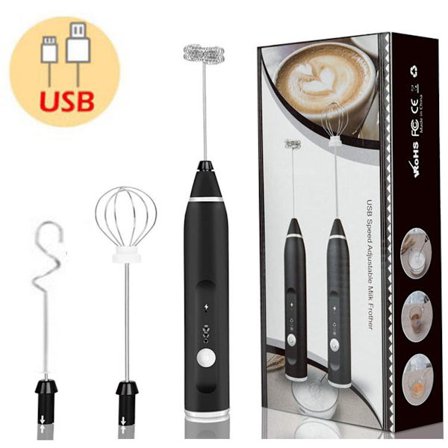 2-i-1 Elektrisk Kaffe Melkeskummer - USB Oppladbar - Eggvisp - Blender - Svart Melkeskummer