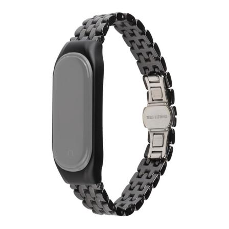 Xiaomi Mi Smart Band 4 / 3 stilfuld keramik + urrem i rustfrit stål - Fem Perler Sort Black