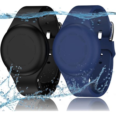 2 stk. Vanntett Air Tag-armbånd for barn, kompatibelt med Apple Air Tag Finder med myk silikon Anti-Lost GPS-varelokalisator (Midnattsblå/Svart)
