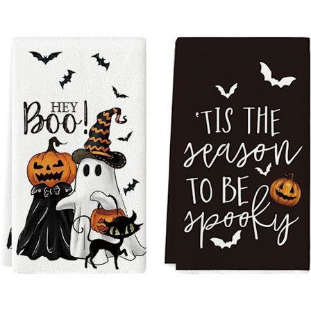 Spökpumpor, fladdermöss, katt, hej boo Halloween kökshanddukar, 46x66 cm säsongsbetonade dekorationshanddukar, 2-pack
