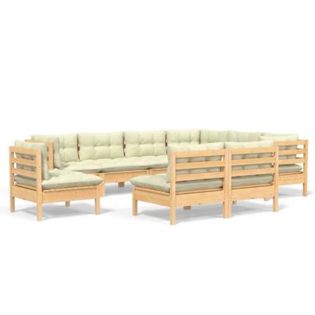 Vidaxl Loungegrupp Med Gräddvita Dynor 9 Delar Massiv Furu Creme