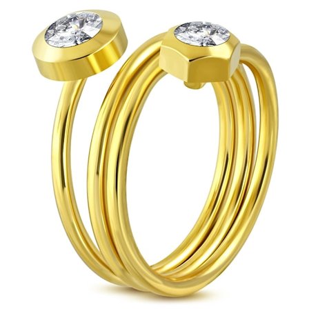 Guldpläterad Ring i Rostfritt Stål 316L i Guld Färg - Spiral med Klara Cubic Zirconia Kristaller - Stl 18