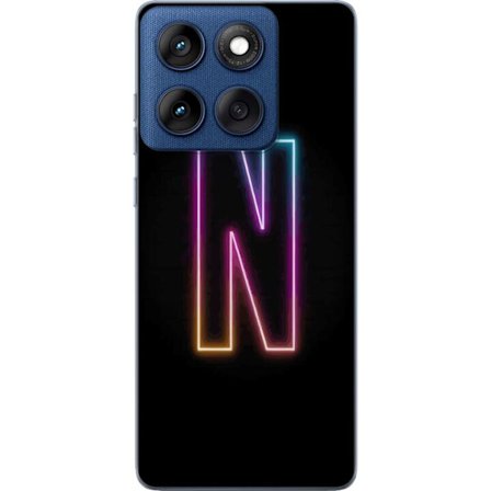 Kompatibelt Mobilskal till Motorola Motorola Edge 60 Minimalistisk neonbokstav N i färgskiftande ljus mot svart bakgrund
