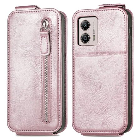 Vertical Flip Phone Etui med Zipper til Motorola Moto G53 - Rødguld