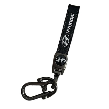Hyundai ægte læder bil nøglering, læder nøglering holder til mænd og kvinder, 360 graders roterbar, med anti-tabt D-ring - Sort