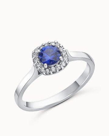 Gemstone RIng Grace 18K White Gold - Halo Lab-Grown Blue Sapphire - Engagement Rings from Vanbruun