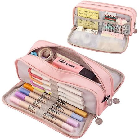 Large Pencil Case Pencil Pouch Canvas Stationery Bag With 3 Compartments For Students