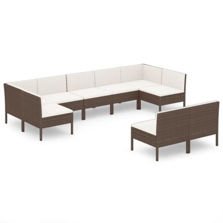 Vidaxl Loungegrupp För Trädgården Med Dynor 9 Delar Konstrotting Brun