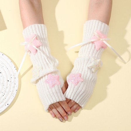 Elegante Lange Manchetter Ribstrikkede Handsker Armvarmer Oversleeve Teksting Håndvarmer