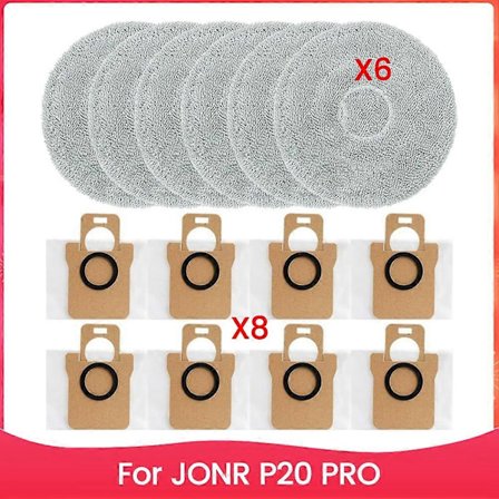 Til JONR P20 PRO Robotstøvsuger Tilbehør Udskiftningsmoppeklud og Støvpose Sæt