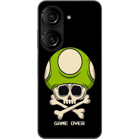 Kompatibelt Mobilskal till Asus Asus Zenfone 10 Spelmotiv med dödskalle och grön svamp i retro gaming-stil med texten game over