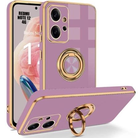 Etui til Xiaomi Redmi Note 12 4G (ikke til Redmi 12), stødsikkert hybrid silikone etui med ringstander, lilla