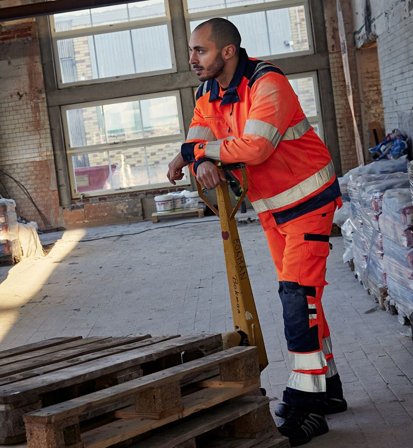 Arbetsbyxor Fristads Herr Varselbyxa Green 2651 GPLU, klass 2, Varsel Orange/Marinblå Arbetskläder