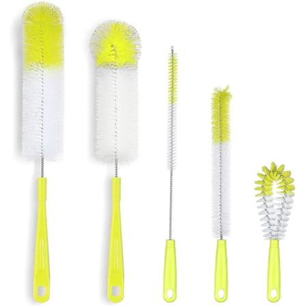 5-osainen puhdistusharjasarja - pitkä pullonpuhdistin kapeiden pullojen, kolibrin syöttölaitteiden ja S-pullojen puhdistamiseen
