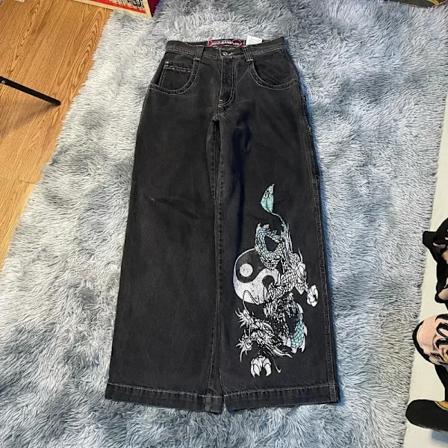 Jnco Y2k Baggy Jeans Mænd Vintage Broderede Jeans Høj Kvalitet Hip Hop Goth Streetwear Harajuku Mænd Kvinder Casual Brede Ben Jeans. 13 L