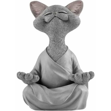 (12x12x18cm-Grå) Katt Buddha Staty - Glad Katt Buddha, Katt Buddha Meditation Katt Staty Trädgårdsskulptur Utomhusdekoration, Yoga Buddha Meditation 