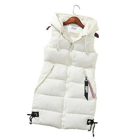 Lang Dunjakke Vest Komfort Tykk Casual Jakker Quiltet Utendørsjakke (M Hvit)