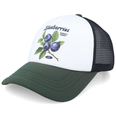 Slacker Supply - Vit trucker Keps - Blueberries Foam White/Olive/Black Vintage Trucker @ Hatstore