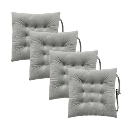 4 stk. Stoleunderlag Stolehynder med Bånd til Spisestole Kontorstole Have 100% Polyester Betræk Maskinvaskbar Lysegrå