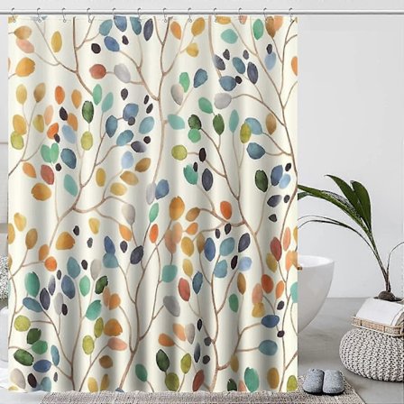 Duschdraperi 180x200 Beige Duschdraperi Färgglad Botanisk Tryck Hål Badrumsdraperi Vattentätt Tyg Mögelbeständigt
