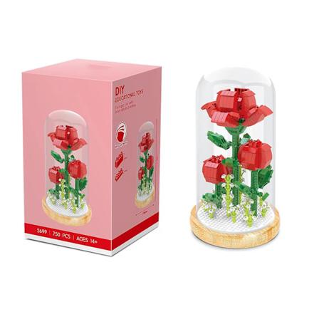 Plantebyggesteiner Miniatyr s Ornamenter Dekorasjon Leker Rose med Beskyttende Deksel, Lysstrenger