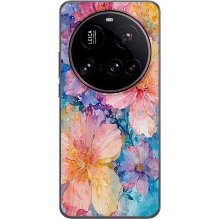 Kompatibelt Mobildeksel til Xiaomi Xiaomi 15 Ultra Akvarellmaling med store blomster i rosa, blå og gule toner i en myk kunstnerisk stil.