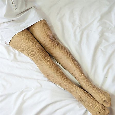 Nya kvinnor Crystal Rhinestone Fishnet Net Mesh strumpor T