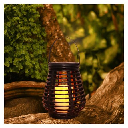 Solcelle lanterne sæt rattan look brun, brun marmoreret plast, 1 stk dråbeform og rund form til udendørs brug LED dekorativ havebelysning