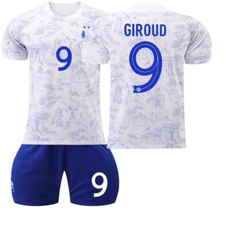 22-23 Ranska vieraspaita nro 10 Mbappe jalkapalloasu 19 Benzema 7 Griezmann 9 Giroud lyhythihainen valkoinen puku 2223 France away number 9 #26