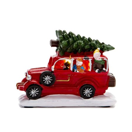 Jul Vintage Röd Lastbil LED Ljusskulptur Bordsdekoration Röd Bil Jul
