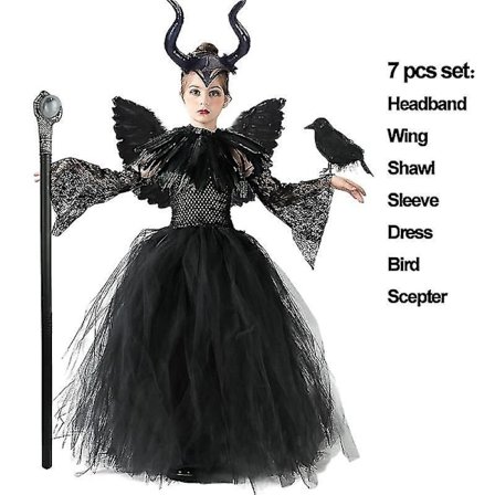 * Halloween Kostyme Maleficent Tutu Kjole For Jenter Cosplay Ond Dronning Svart Mesh Prinsesse Kjole Barn Kråke Tryllestav Maleficent
