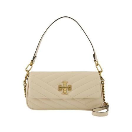 Tory Burch, Kira Chevron Small Flap Shoulder Bag in beige leather Beige, Dames, Maat:ONE Size,nylon