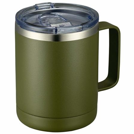 Kaffe krus med håndtag og skydelåg, rustfrit stål rejsekrus med håndtag, dobbelt væg vakuumisoleret campingkrus til varme og kolde drikke te