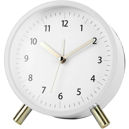 Alarm Clock, Silent Non Ticking with Light, Modern Metal Bedside Clock White 11×11cm