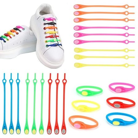 24 stk. elastiske silikonesnørebånd, ingen snørebånd til børn og voksne, farverige elastiske silikonesnørebånd, silikonesnørebånd til sportssko, 
