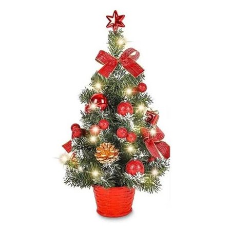 Nytt Mini Kunstig Juletre, Lite Juletre med LED-lys, Mini Borddekorasjon for Kontor, Bar, 40cm (Rød)