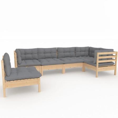 Vidaxl Loungegrupp Med Grå Dynor 6 Delar Massiv Furu Grå