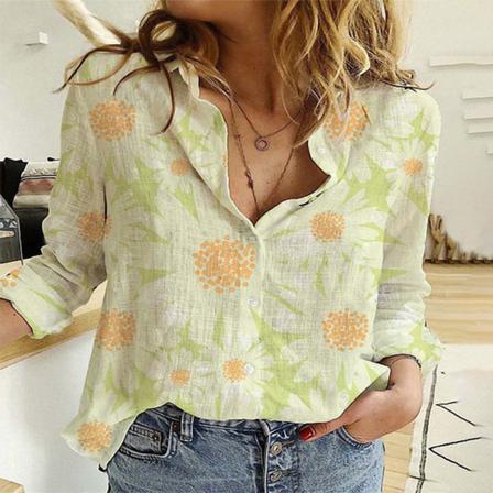 Print Blus För Damer Med Långärmade Toppar