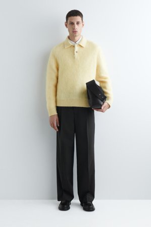 COS Men's Brushed Mohair-Blend Polo Jumper in Yellow