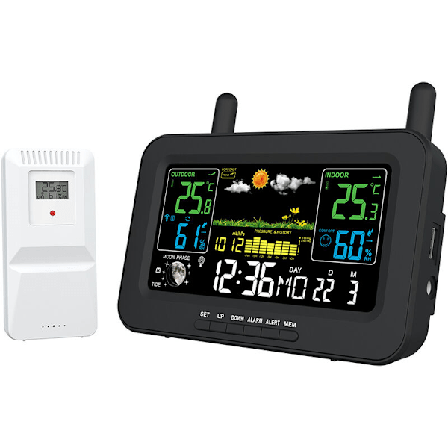 Langaton Sääasema Wifi Sisä- ja Ulkotiloihin APP-Ohjauksella Lämpömittari ja Kosteusmittari Sääennuste Herätyskello Toistoherätys Kuun Vaihe Ilmakehän
