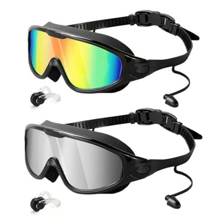 2-pakke Anti-dugg Svømmebriller, 180° Panoramautsikt, Komfortable Vanntette Silikonbriller med UV-beskyttelse