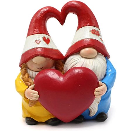 Alla hjärtans dag dekoration, Alla hjärtans dag tomtar staty, Par kärlek tomte för Alla hjärtans dag, Tomtepar i kärlek med hjärta, Alla hjärtans dag 