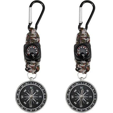 4-i-1 multifunktionelt kompas nøglering - bærbar nøglering enhed med karabinhage og kompas