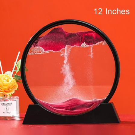 Rörlig sandkonstbild runt glas 3D 7/12 tums skrivbordsprydnad med basinredning för hemmakontor Red 12 Inches