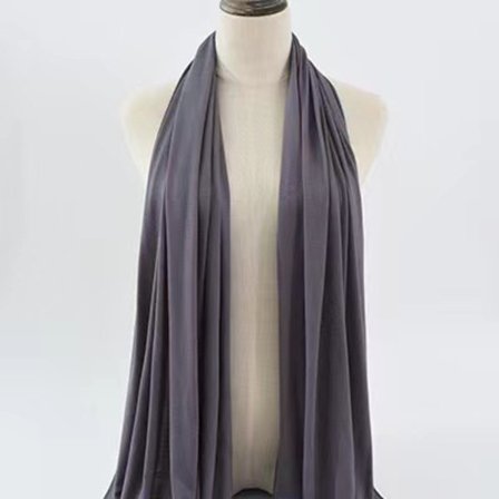 Enfärgad stickad scarf i bomull för kvinnor, huvudduk med silkesbomullskant, lång scarf