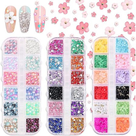 3780 st Nail Charms Art Rhinestones Flower Pearls Kit, nagelklistermärken Gems 3d Flower Rhinestones för naglar Tillbehör Saker Hantverk Ansiktsmakeup
