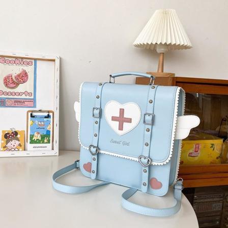 Naisten tytön reppu olkalaukku koululaukku Kontrasti Suuri Tilavuus Monipuolinen Crossbody laukku Pieni neliön muotoinen vyösolki Light Blue