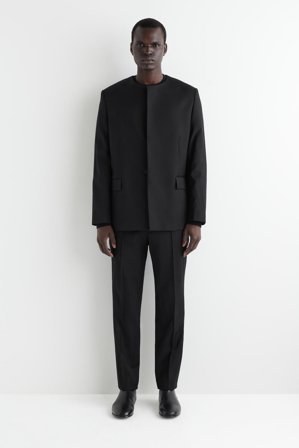 COS Men's Slim Wool Tapered Trousers in Black