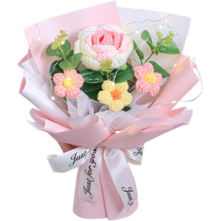 Hæklet Blomsterbuket Rose Håndvævet Buket Bordpynt Alsidig Ornament Strikkede Blomster Kunstige Blomster Buket