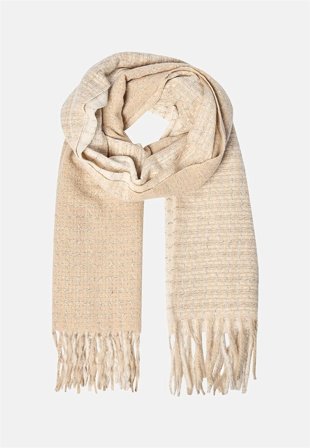 Soyaconcept - Strikket tørklæde med frynser i beigemeleret til damer i størrelse - Cellbes